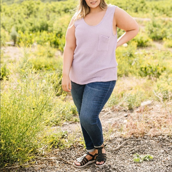 Open Weave Waffle Knit Tank in Lavender - Picture 8 of 11